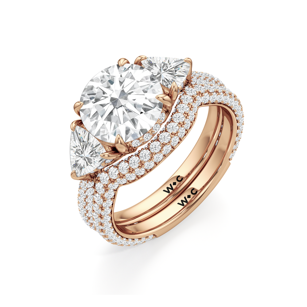 The Windsor Trillion Three Stone Diamond Wedding Band with 18KT Rose Gold Cut Diamond in 14KT Rose Gold view 8
