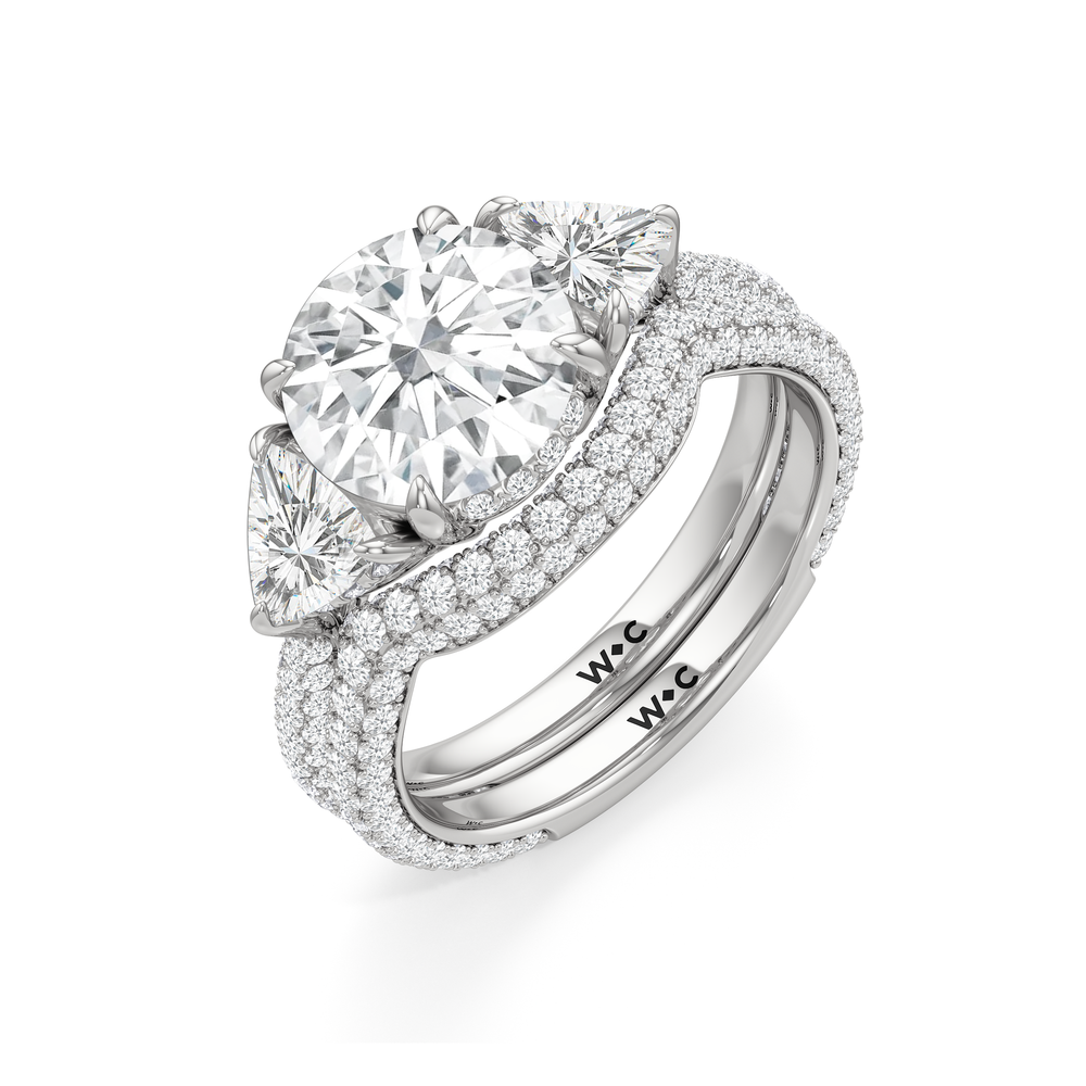 The Windsor Trillion Three Stone Diamond Wedding Band with Platinum Cut Diamond in 14KT Platinum view 8
