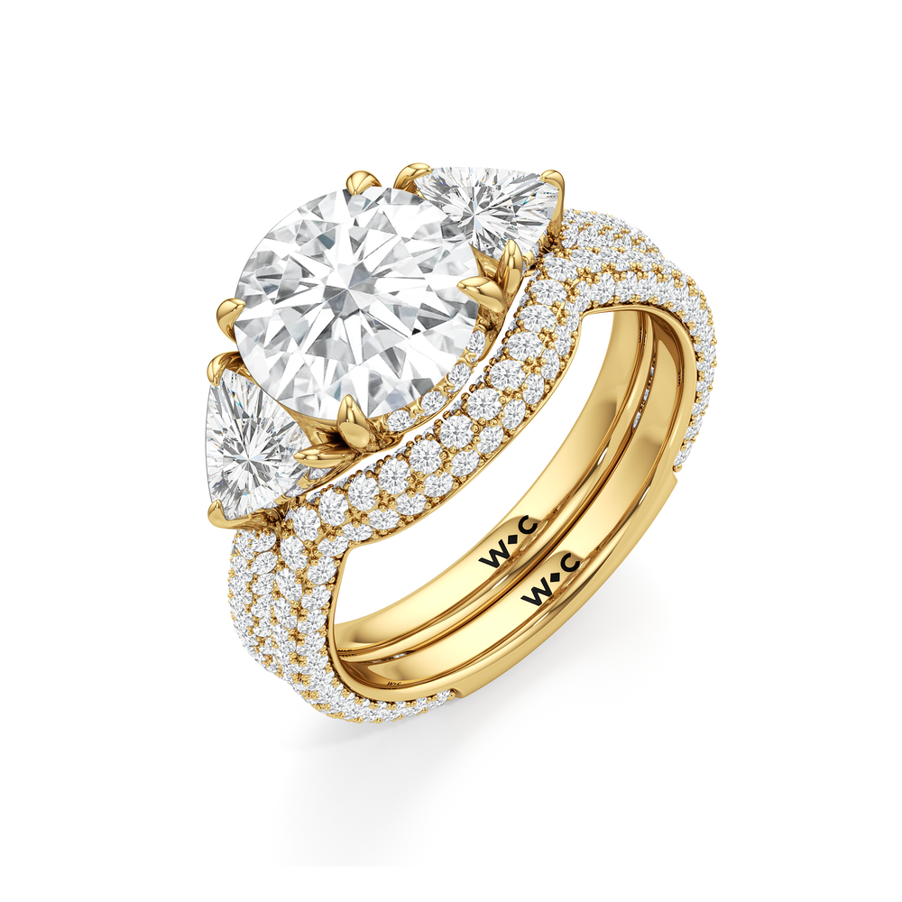 The Windsor Trillion Three Stone Diamond Wedding Band with 18KT Yellow Gold Cut Diamond in 14KT Yellow Gold view 8
