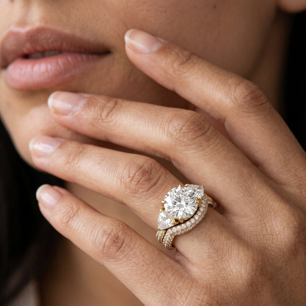 The Windsor Trillion Three Stone Diamond Wedding Band with 18KT Yellow Gold Cut Diamond in 14KT Yellow Gold view 4
