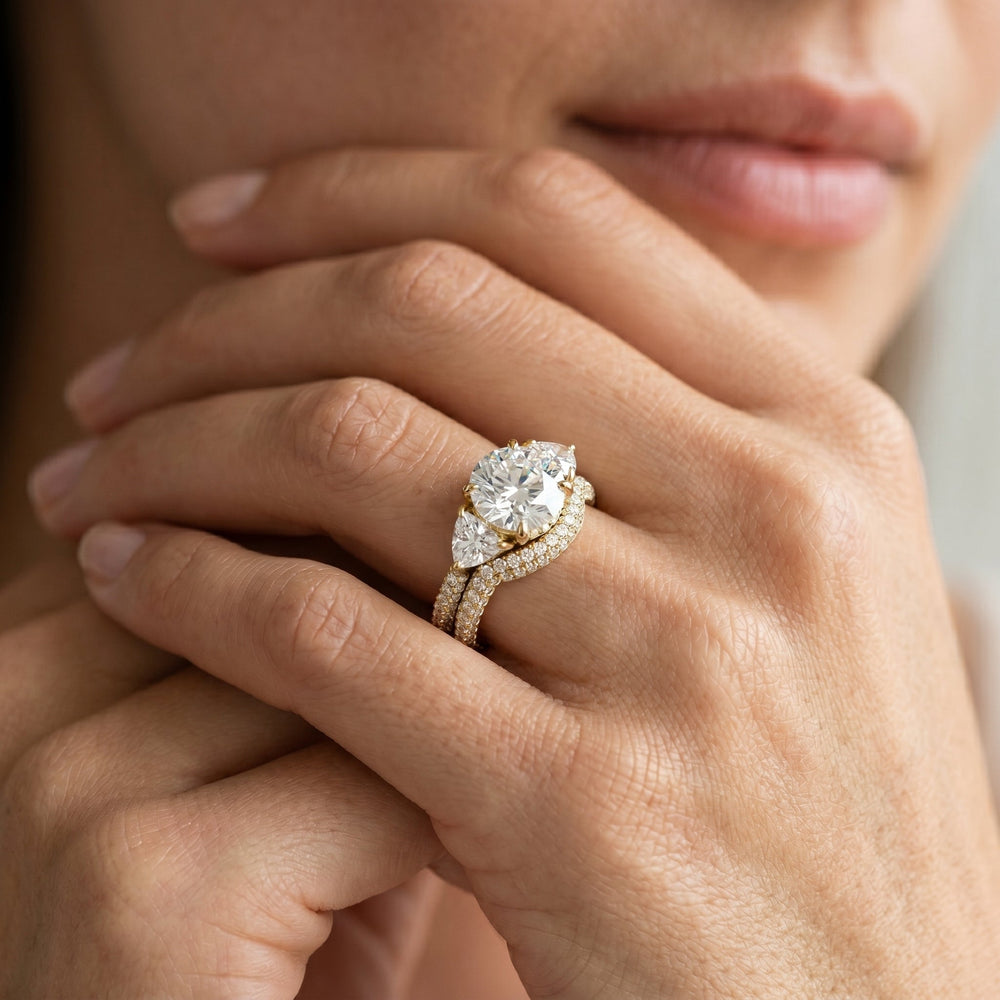 The Windsor Trillion Three Stone Diamond Wedding Band with 18KT Yellow Gold Cut Diamond in 14KT Yellow Gold view 5
