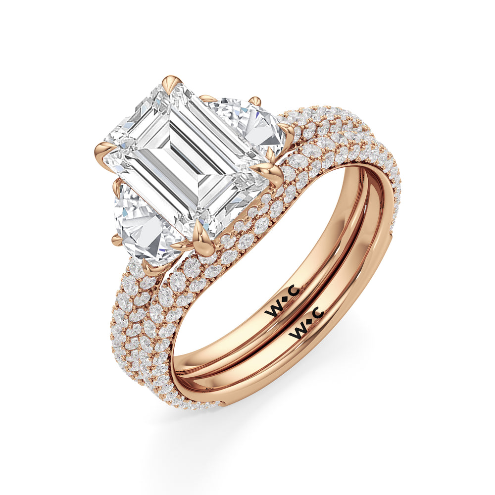The Juliet Three Stone Diamond Wedding Band with 18KT Rose Gold Cut Diamond in 14KT Rose Gold view 4
