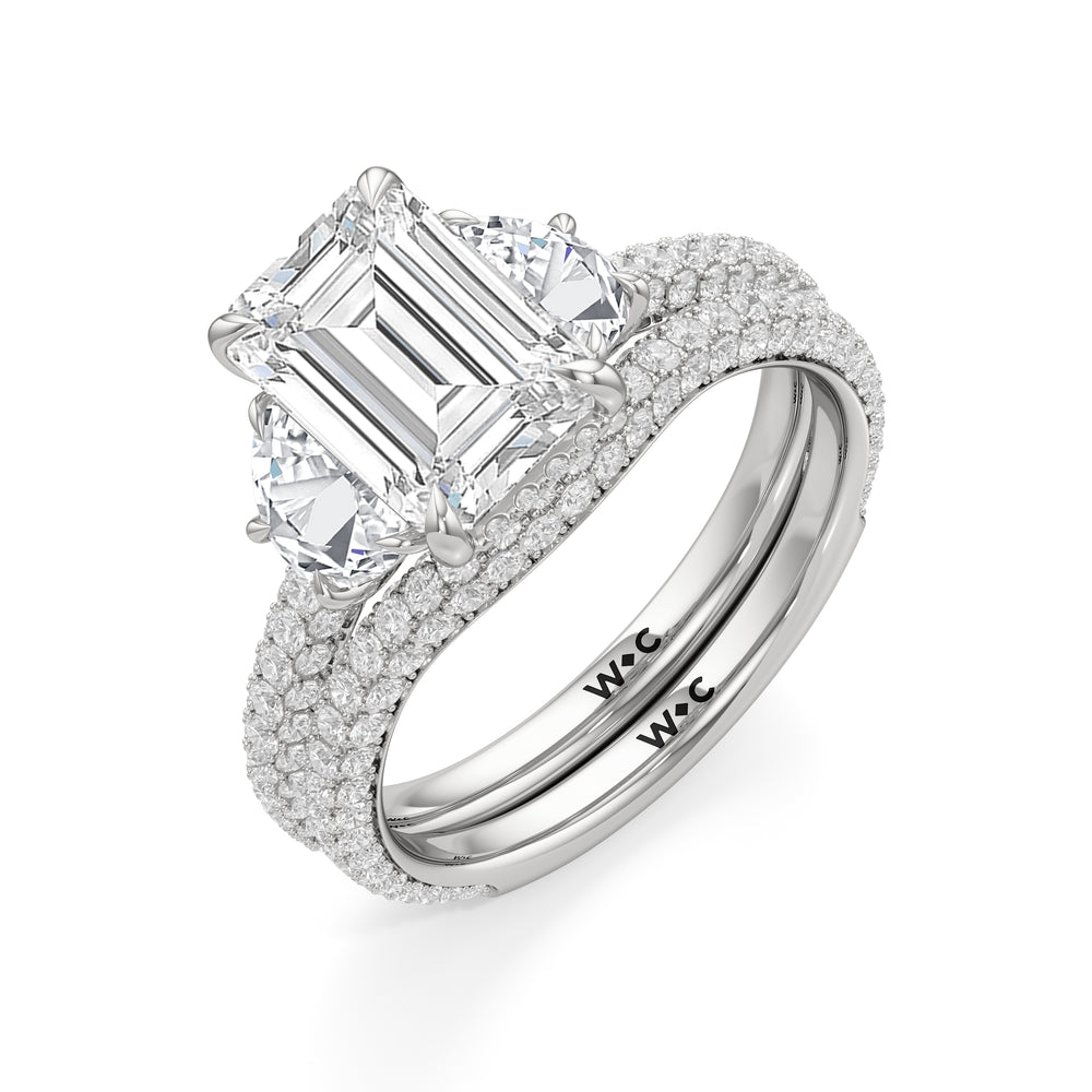 The Juliet Three Stone Diamond Wedding Band with Platinum Cut Diamond in 14KT Platinum view 4
