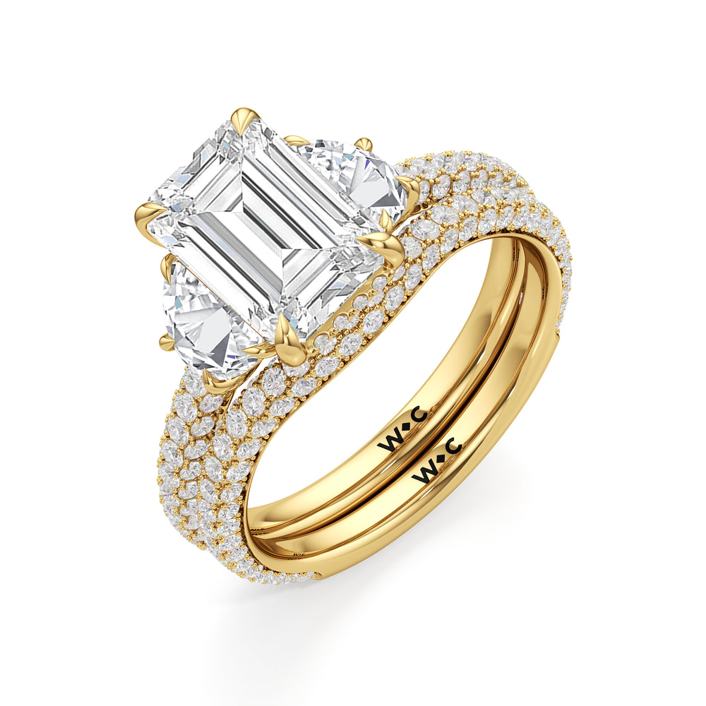 The Juliet Three Stone Diamond Wedding Band with 18KT Yellow Gold Cut Diamond in 14KT Yellow Gold view 4
