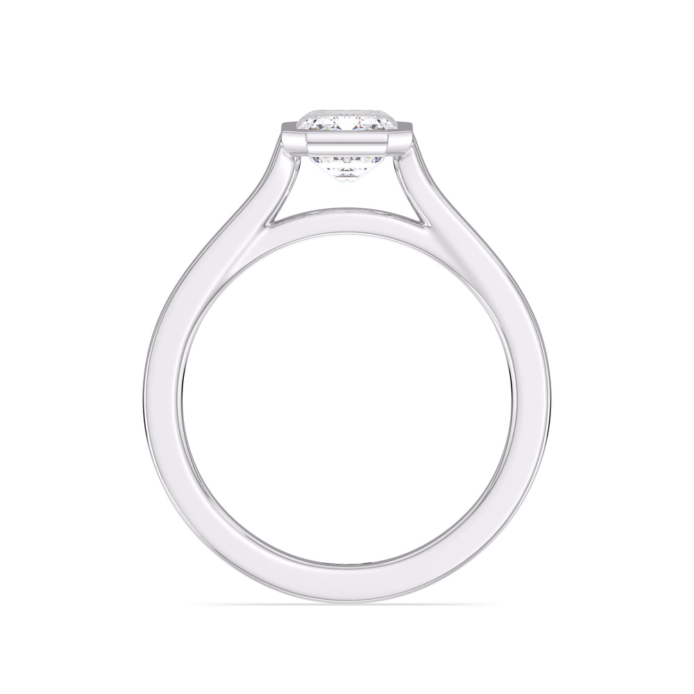 Fine Bezel Solitaire Engagement Ring with Emerald Cut Diamond in 14KT Platinum view 2
