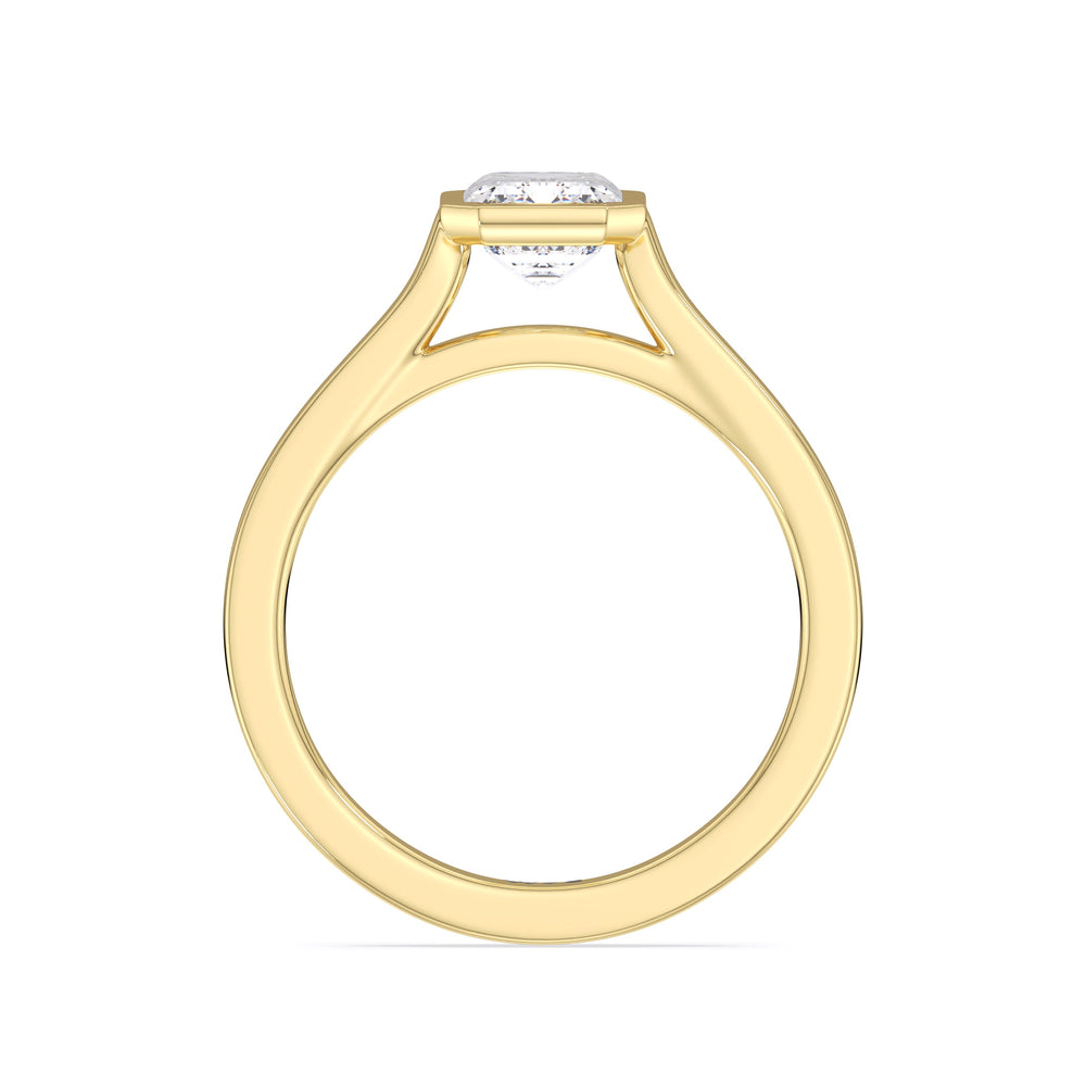 Fine Bezel Solitaire Engagement Ring with Emerald Cut Diamond in 14KT Yellow Gold view 2

