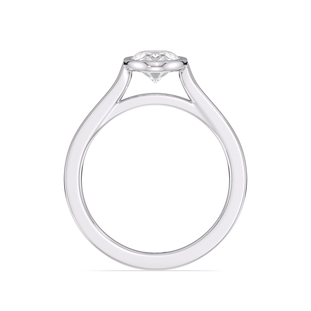 Fine Bezel Solitaire Engagement Ring with Oval Cut Diamond in 14KT Platinum view 2
