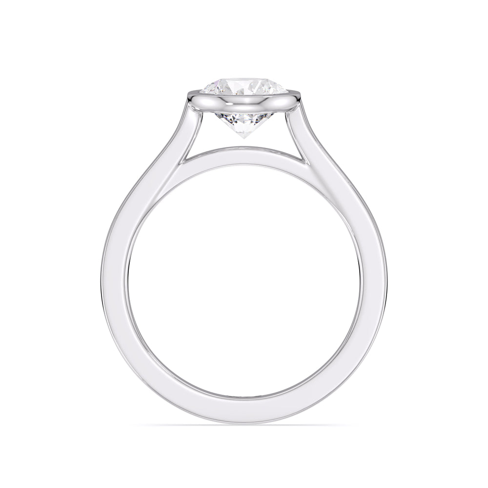 Fine Bezel Solitaire Engagement Ring with Round Cut Diamond in 14KT Platinum view 2
