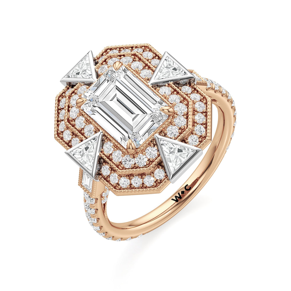 Emerald Cut The Artisanne Ring (E+ VVS+) with Lab Grown Diamond in 14KT White & Rose Gold view 4
