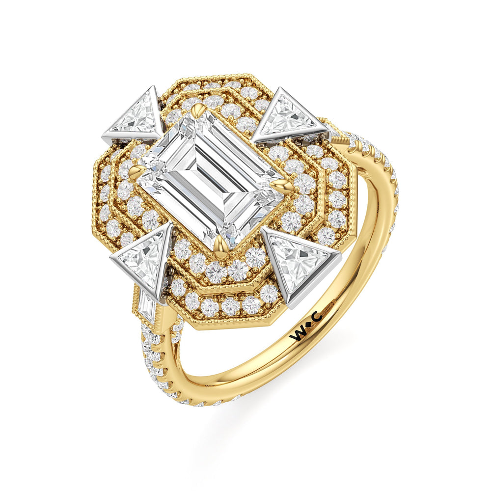 Emerald Cut The Artisanne Ring (E+ VVS+) with Lab Grown Diamond in 14KT White & Yellow Gold view 4
