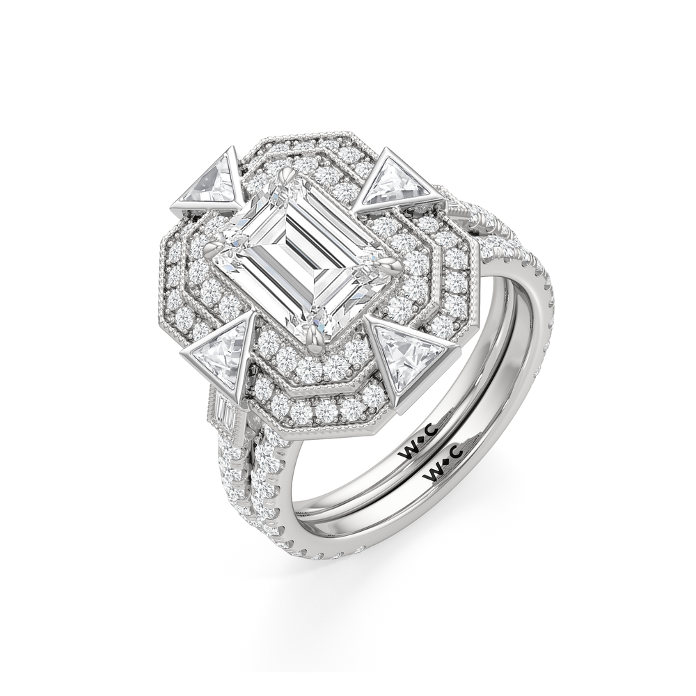 The Artisanne Diamond Wedding Band with Platinum Cut Diamond in 14KT Platinum view 7
