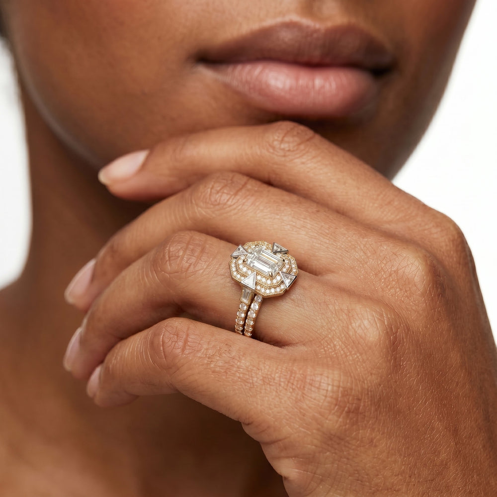 The Artisanne Diamond Wedding Band with 18KT Yellow Gold Cut Diamond in 14KT Yellow Gold view 3
