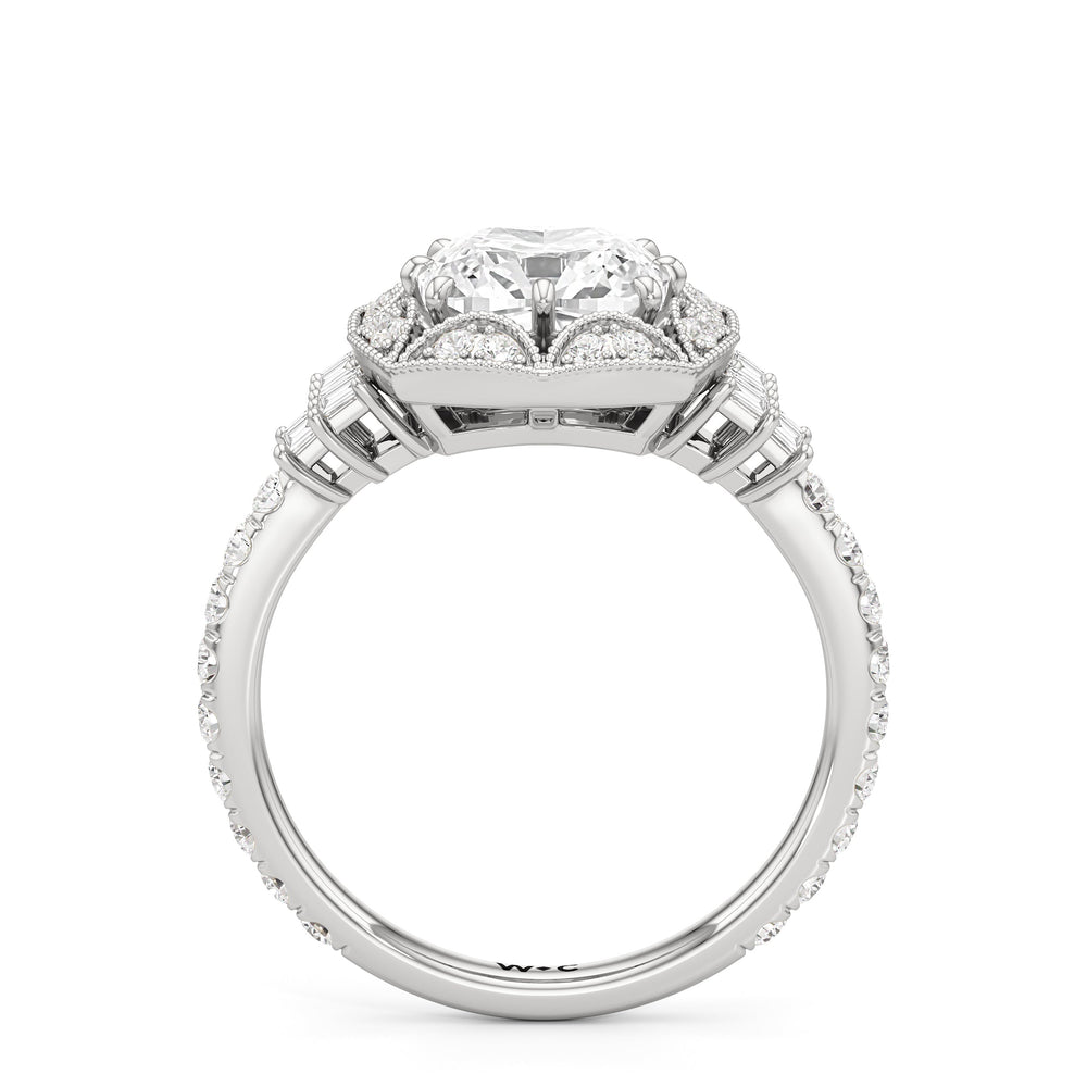 Cushion Cut The Crown Ring with Lab Grown Diamond in 14KT Platinum view 3

