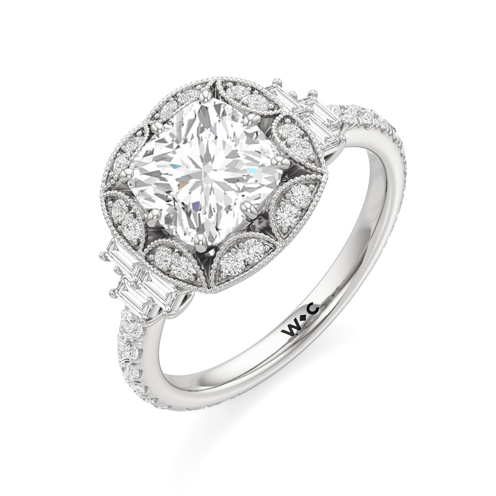 Cushion Cut The Crown Ring with Lab Grown Diamond in 14KT Platinum view 4
