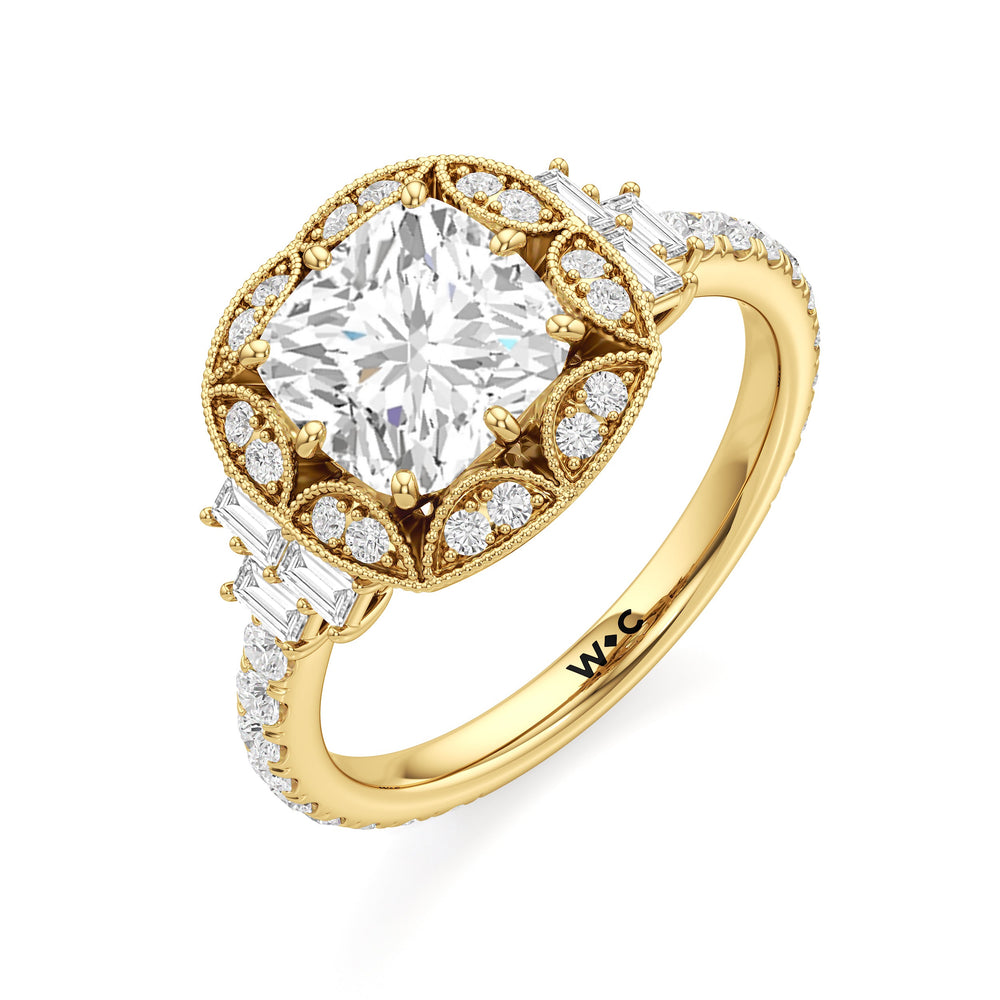 Cushion Cut The Crown Ring with Lab Grown Diamond in 14KT Yellow Gold view 4
