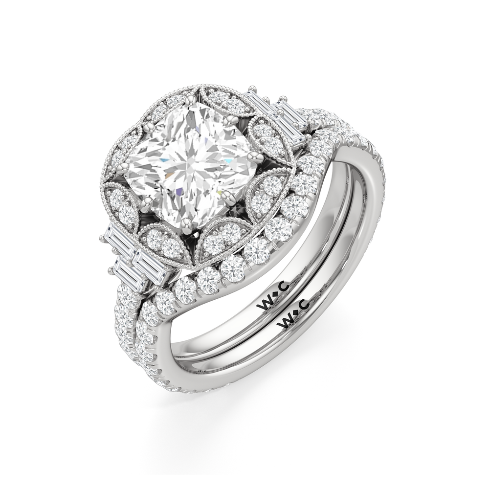 The Crown Diamond Wedding Band with Platinum Cut Diamond in 14KT Platinum view 7

