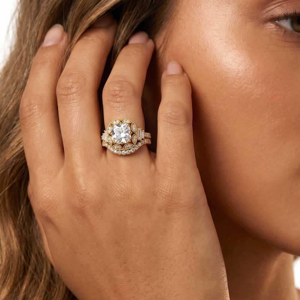 The Crown Diamond Wedding Band with 18KT Yellow Gold Cut Diamond in 14KT Yellow Gold view 4
