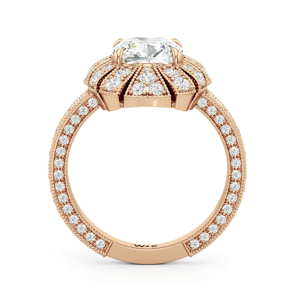 The Lotus Ring with Cushion Cut Diamond in 14KT Rose Gold view 3
