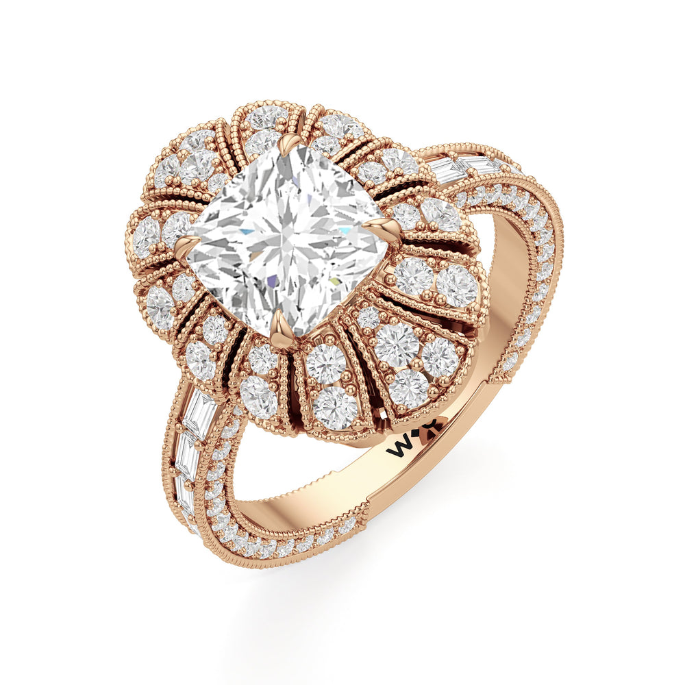 The Lotus Ring with Cushion Cut Diamond in 14KT Rose Gold view 4
