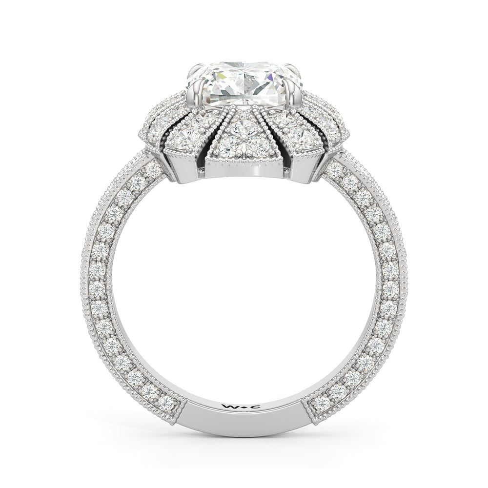 The Lotus Ring with Cushion Cut Diamond in 14KT Platinum view 3
