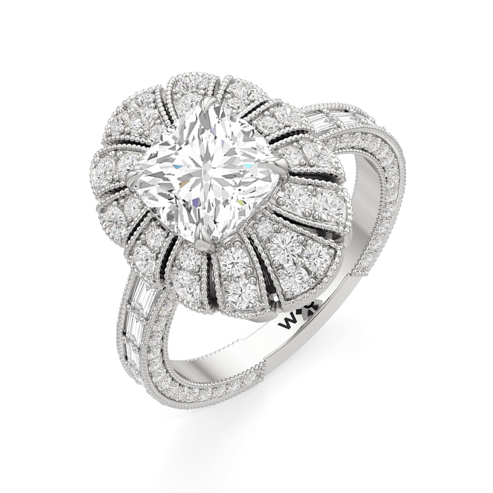 The Lotus Ring with Cushion Cut Diamond in 14KT Platinum view 4
