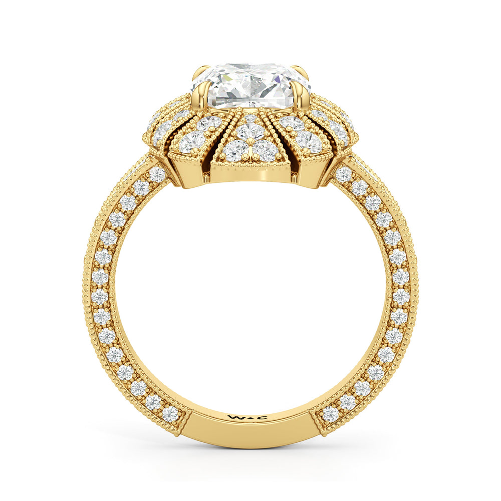 Cushion Cut The Lotus Ring (E+ VVS+) with Lab Grown Diamond in 14KT Yellow Gold view 3
