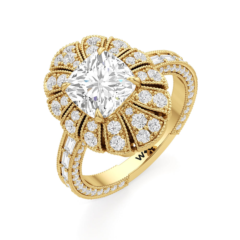 The Lotus Ring with Cushion Cut Diamond in 14KT Yellow Gold view 4
