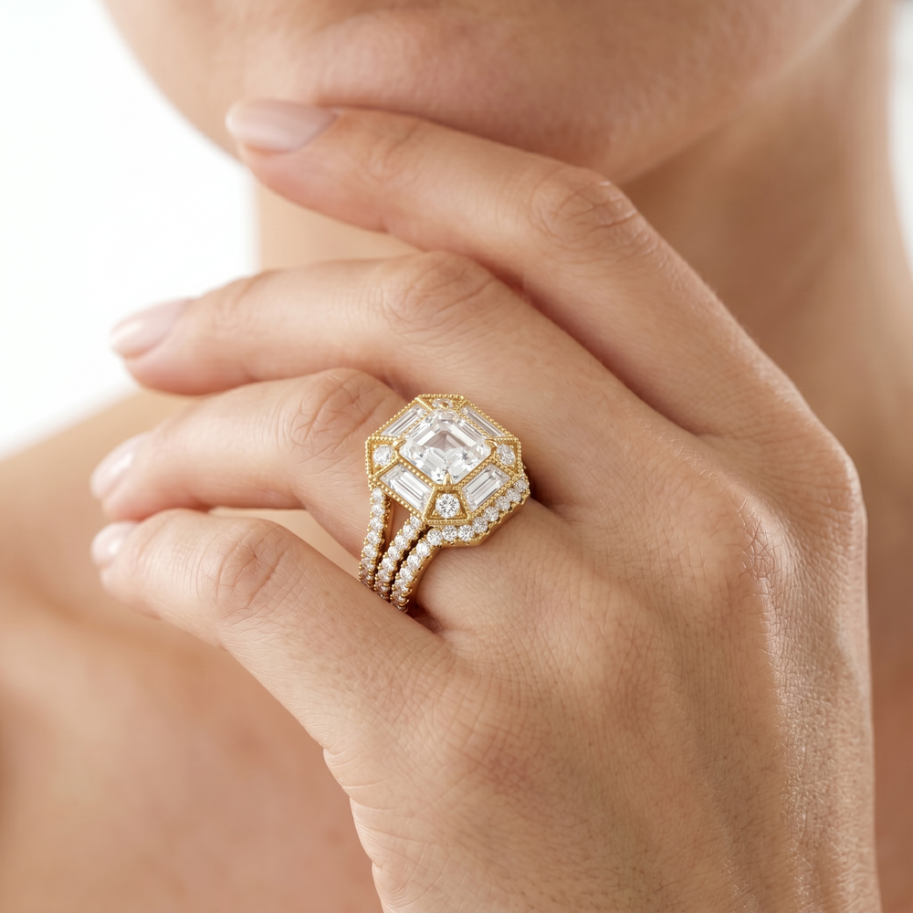 The Navigator Diamond Wedding Band with 18KT Yellow Gold Cut Diamond in 14KT Yellow Gold view 3
