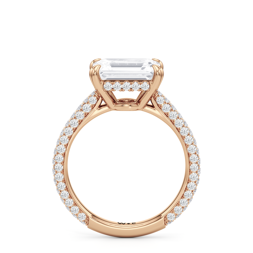 West Emerald Cut Elegance Diamond Studded East West Gallery Hidden Halo Engagement Ring with Lab Grown Diamond in 14KT Rose Gold view 2
