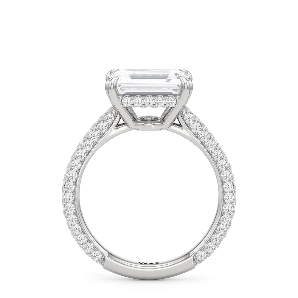 West Emerald Cut Elegance Diamond Studded East West Gallery Hidden Halo Engagement Ring with Lab Grown Diamond in 14KT Platinum view 2
