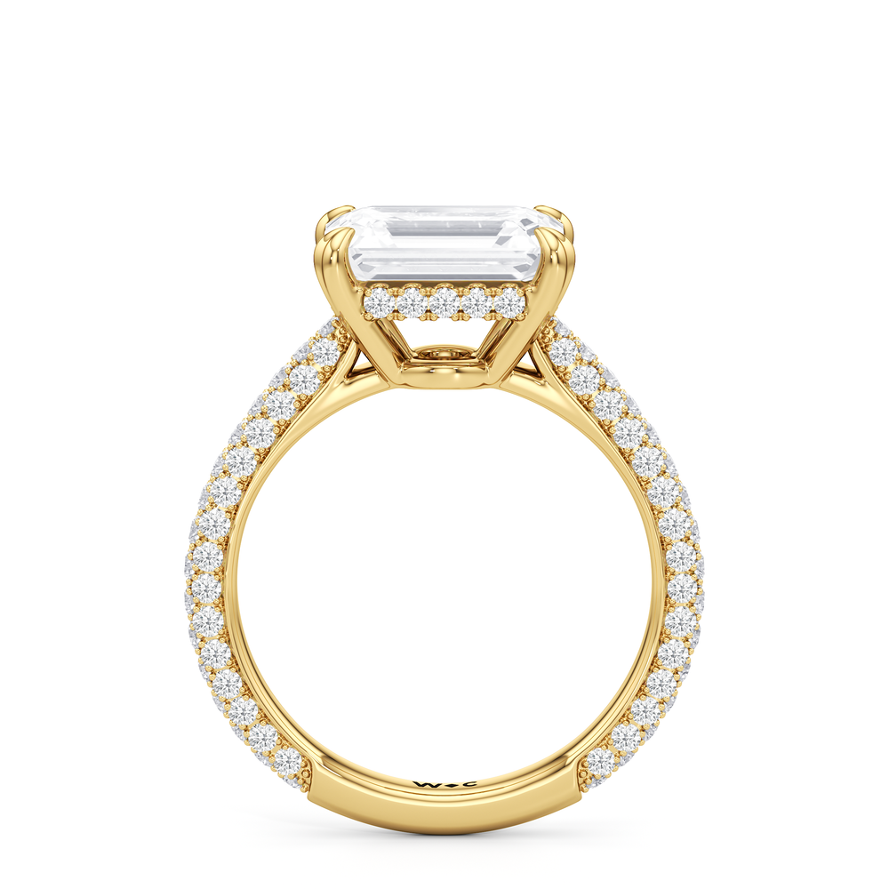 West Emerald Cut Elegance Diamond Studded East West Gallery Hidden Halo Engagement Ring with Lab Grown Diamond in 14KT Yellow Gold view 2
