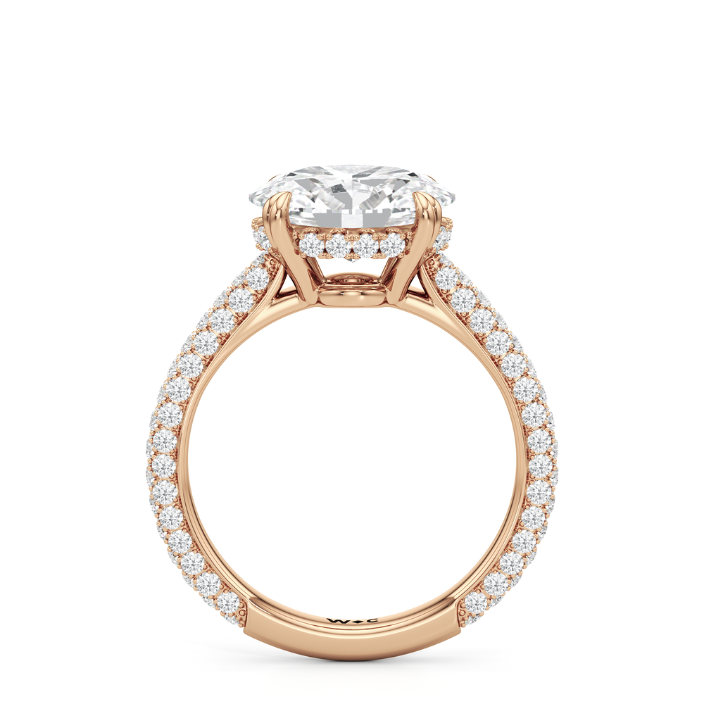 West Oval Cut Elegance Diamond Studded East West Gallery Hidden Halo Engagement Ring with Lab Grown Diamond in 14KT Rose Gold view 2
