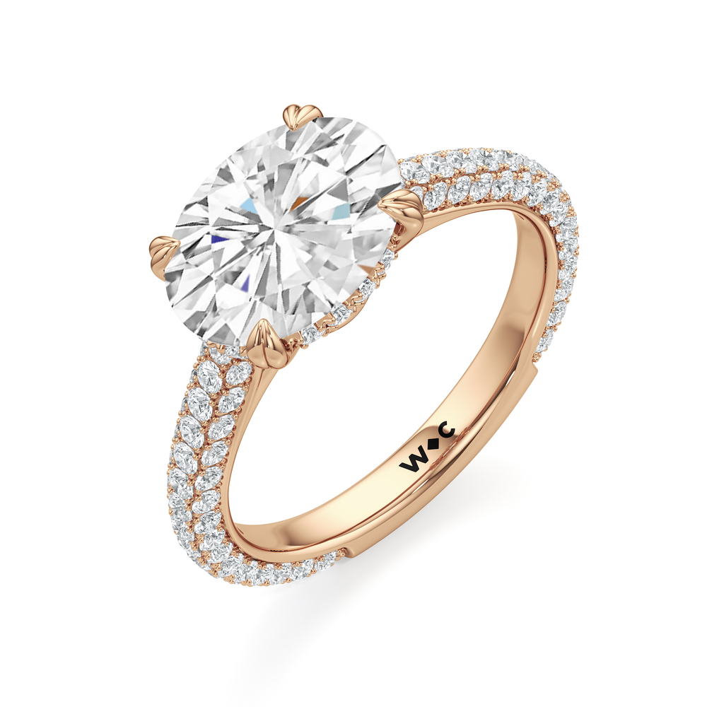 West Oval Cut Elegance Diamond Studded East West Gallery Hidden Halo Engagement Ring with Lab Grown Diamond in 14KT Rose Gold view 3

