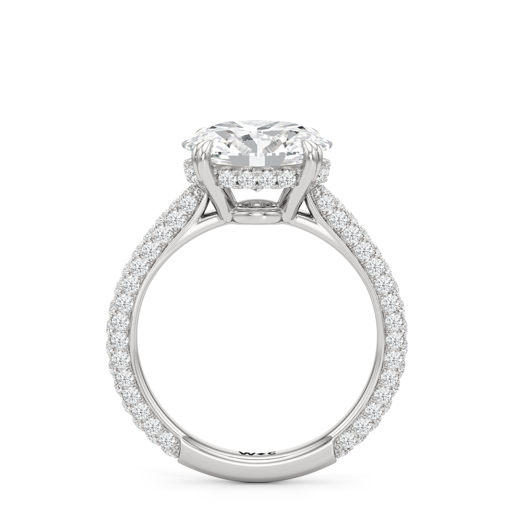 West Oval Cut Elegance Diamond Studded East West Gallery Hidden Halo Engagement Ring with Lab Grown Diamond in 14KT Platinum view 2
