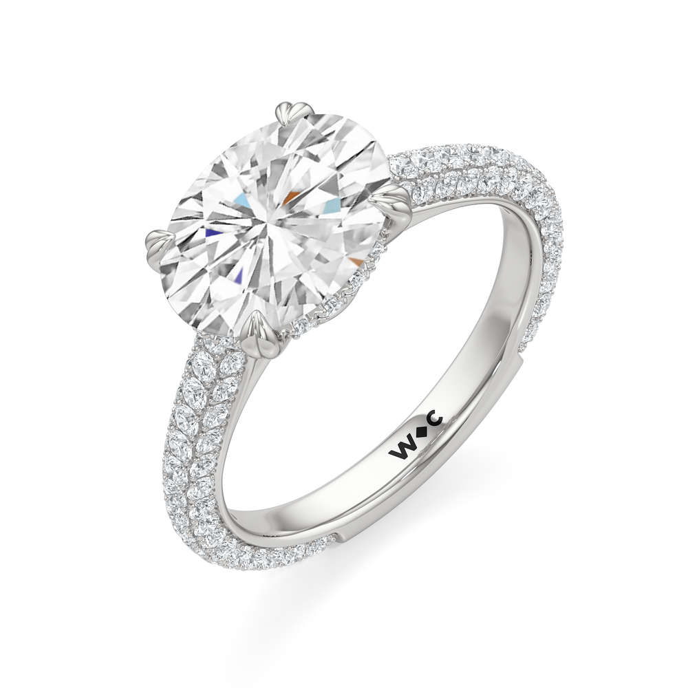 West Oval Cut Elegance Diamond Studded East West Gallery Hidden Halo Engagement Ring with Lab Grown Diamond in 14KT Platinum view 3
