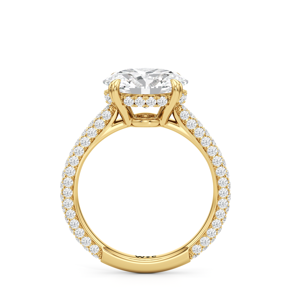 West Oval Cut Elegance Diamond Studded East West Gallery Hidden Halo Engagement Ring with Lab Grown Diamond in 14KT Yellow Gold view 2
