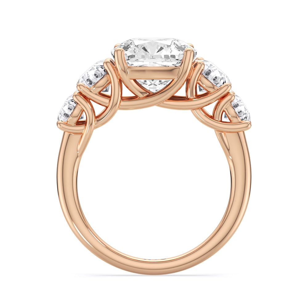 Cushion Cut Trellis Basket Side Stone Engagement Ring with Lab Grown Diamond in 14KT Rose Gold view 2
