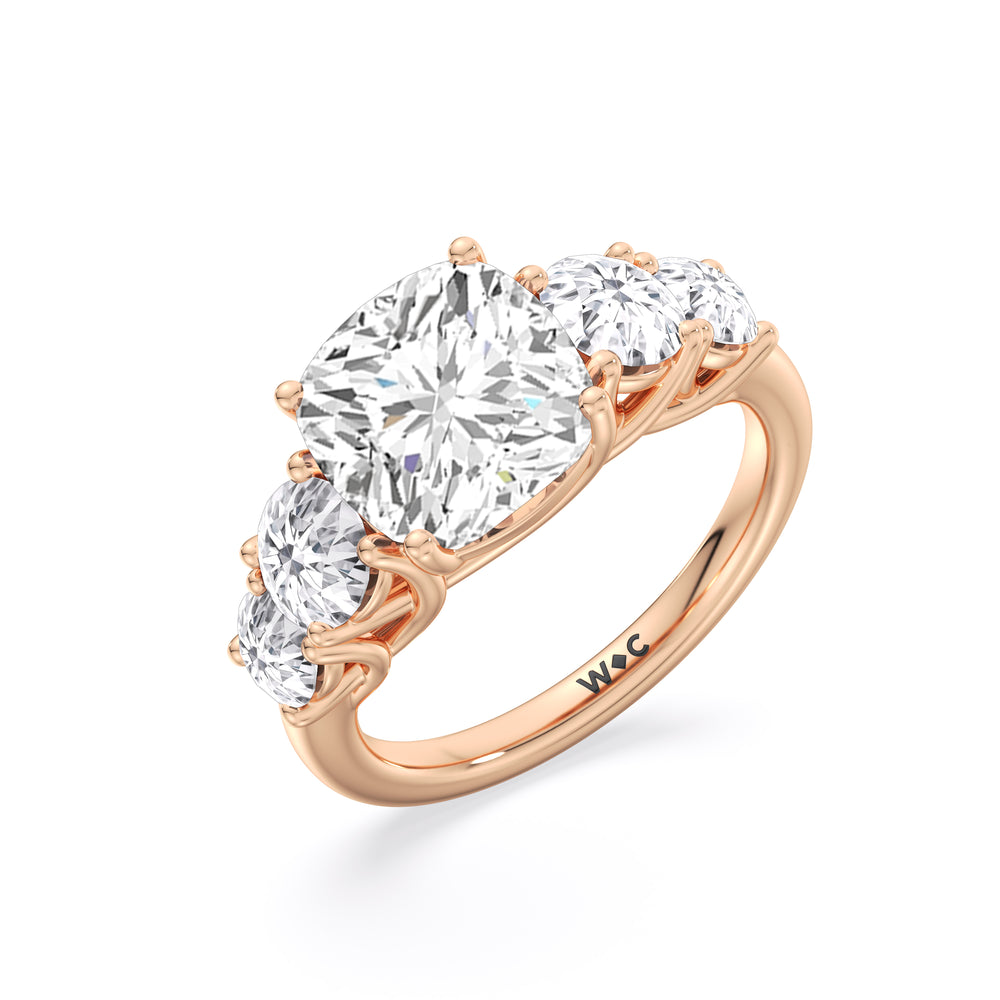 Cushion Cut Trellis Basket Side Stone Engagement Ring with Lab Grown Diamond in 14KT Rose Gold view 3
