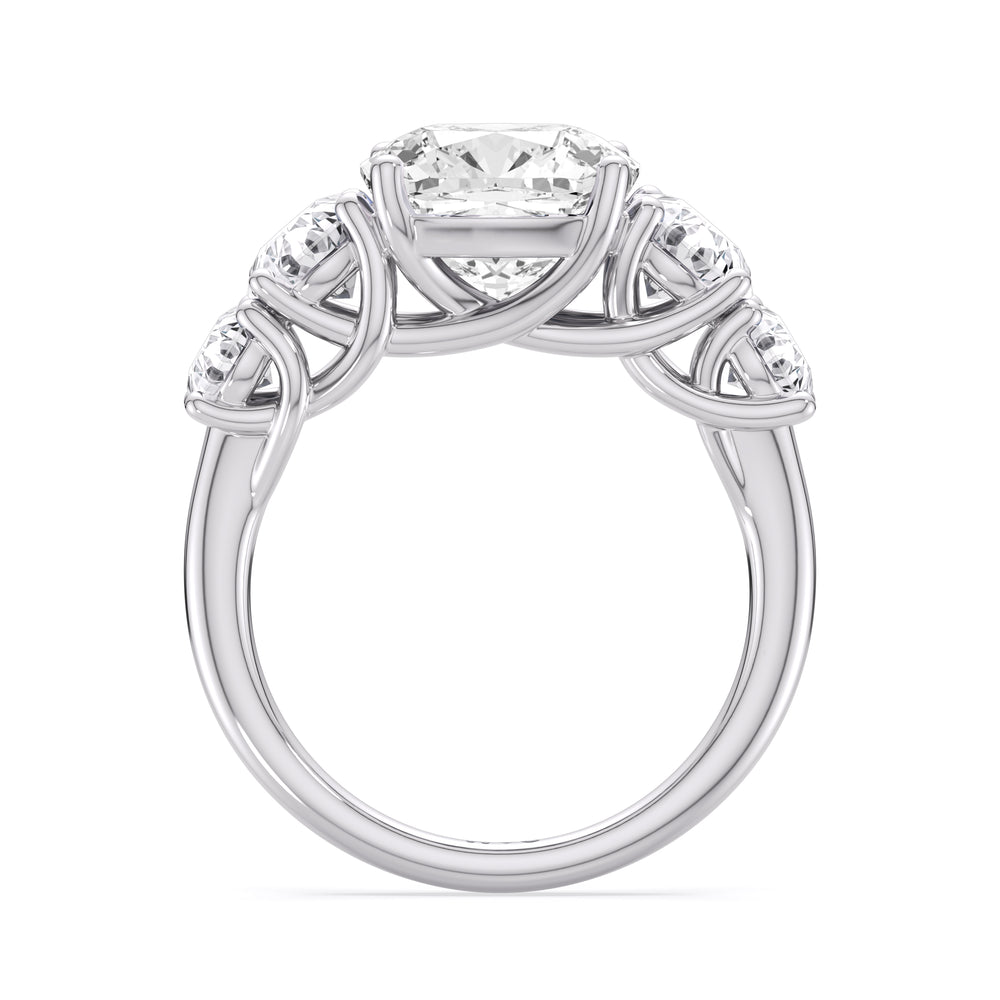 Cushion Cut Trellis Basket Side Stone Engagement Ring with Lab Grown Diamond in 14KT Platinum view 2
