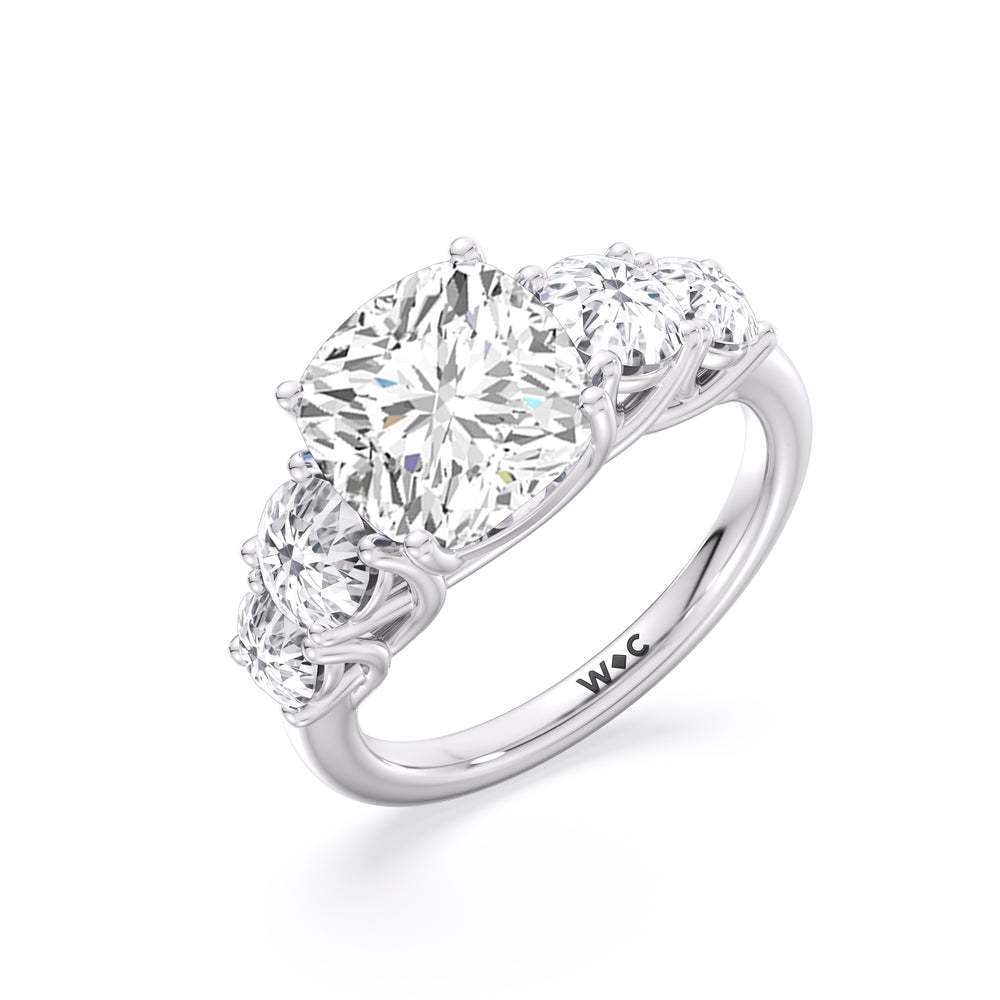 Cushion Cut Trellis Basket Side Stone Engagement Ring with Lab Grown Diamond in 14KT Platinum view 3
