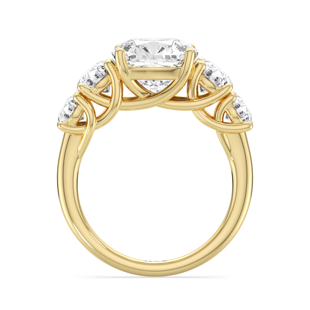 Cushion Cut Trellis Basket Side Stone Engagement Ring with Lab Grown Diamond in 14KT Yellow Gold view 3
