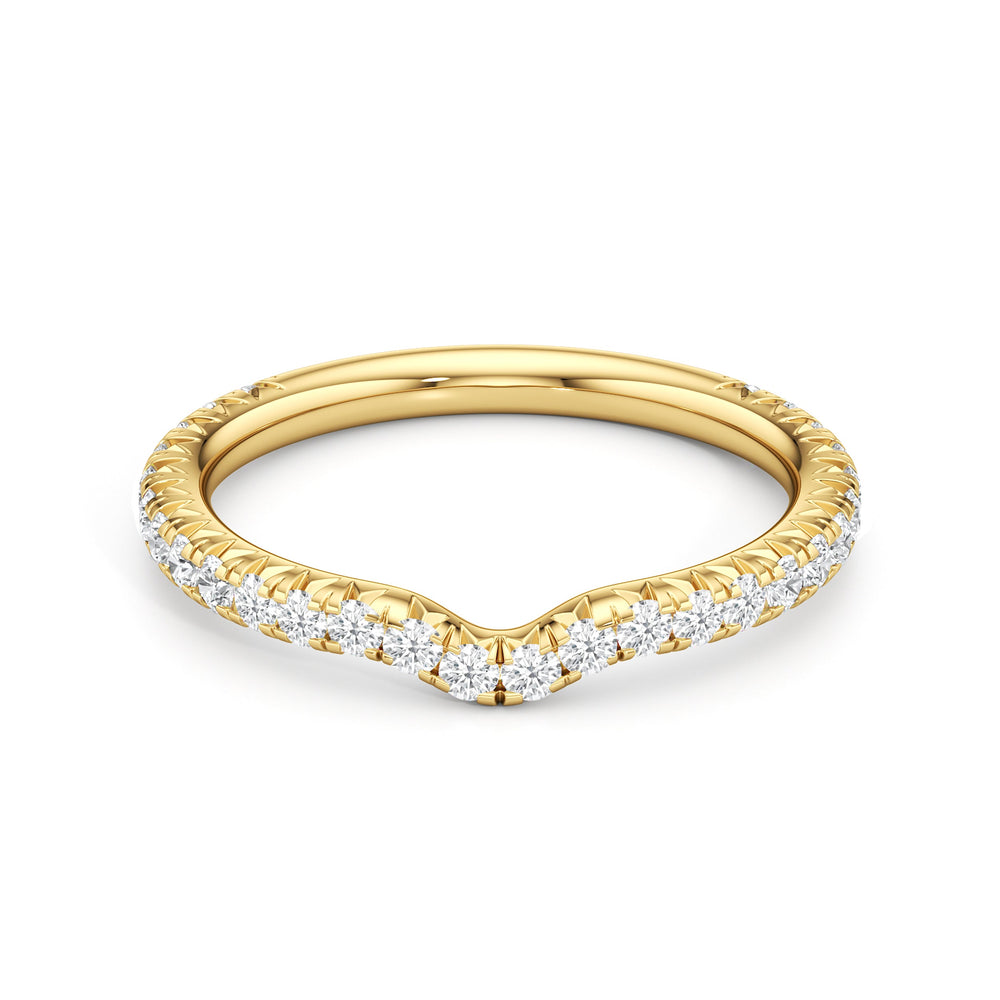 The W Pavé Diamond Wedding Band with 18KT Yellow Gold Cut Diamond in 14KT Yellow Gold view 1
