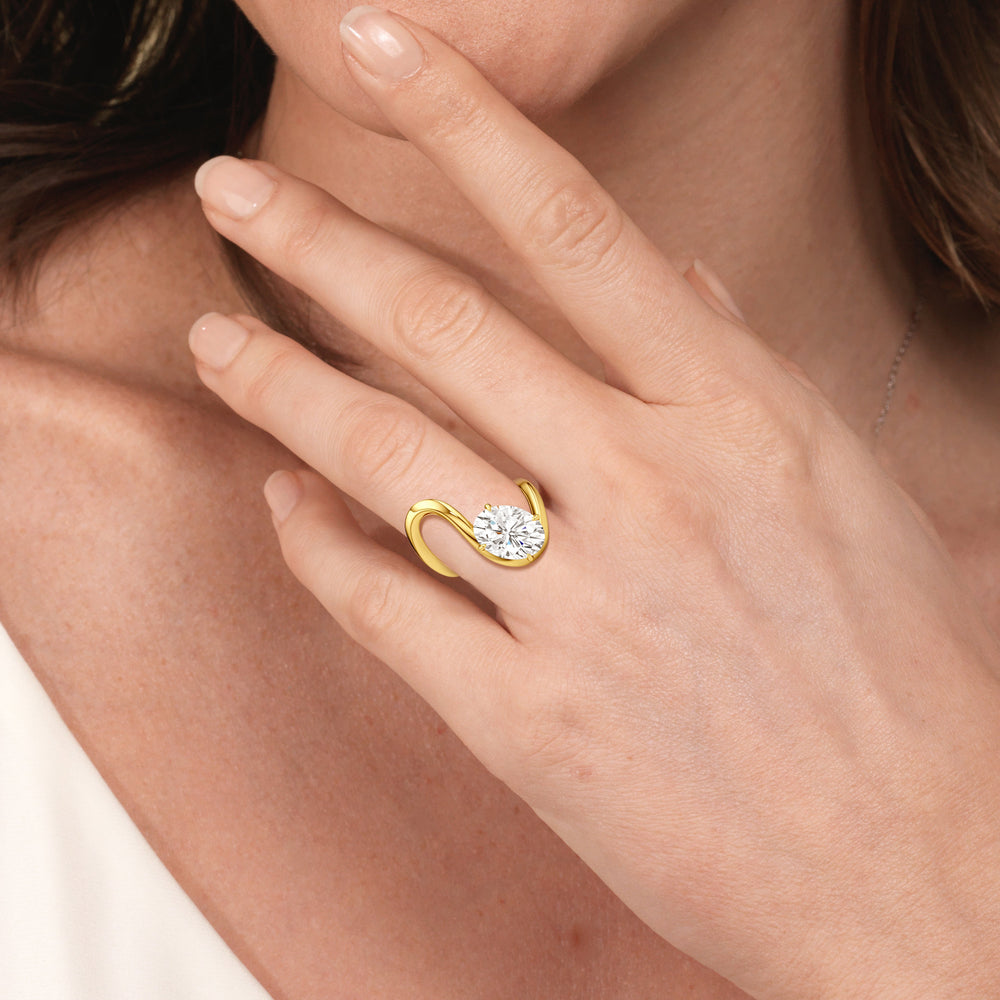 Model Wearing The Lunea Engagement Ring with Lab Grown Diamond view
