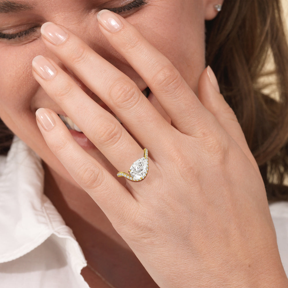 Model Wearing The Solmare Engagement Ring with Lab Grown Diamond view