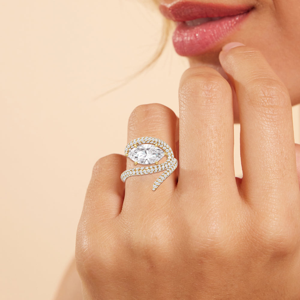 Model Wearing The Aeris Engagement Ring with Lab Grown Diamond view
