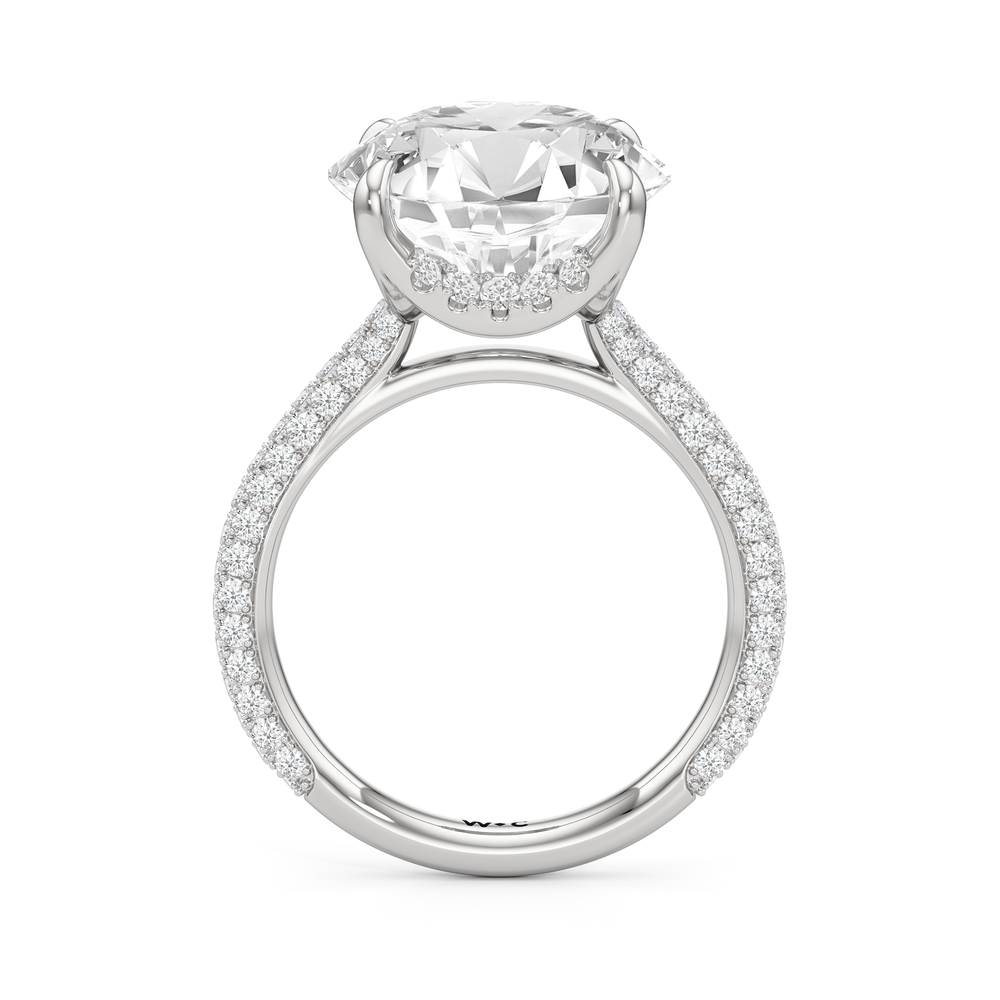 7.04ct Round Cassatt Domed Pave Engagement Ring with 8 1/20 Cut Diamond in 14KT Round view 3

