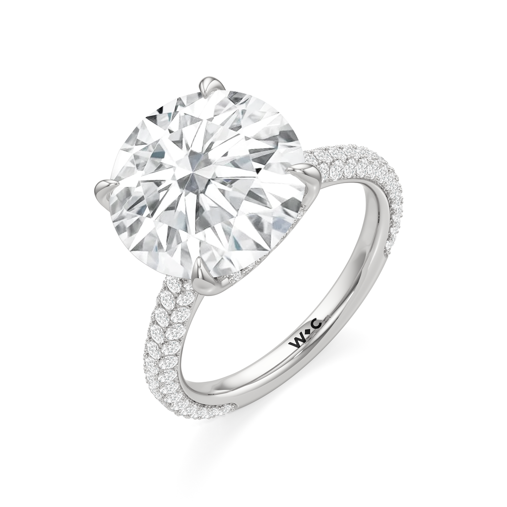 7.04ct Round Cassatt Domed Pave Engagement Ring with 8 1/20 Cut Diamond in 14KT Round view 4
