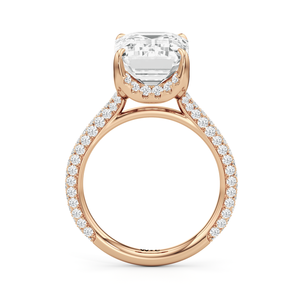 The Atrium Domed Pave Engagement Ring with Emerald Cut Diamond in 14KT Rose Gold view 2
