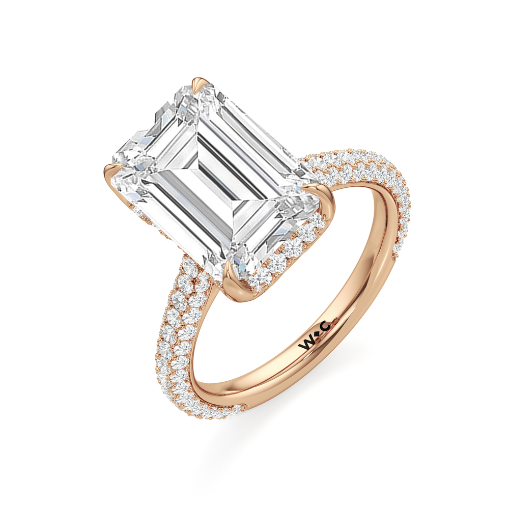 The Atrium Domed Pave Engagement Ring with Emerald Cut Diamond in 14KT Rose Gold view 3
