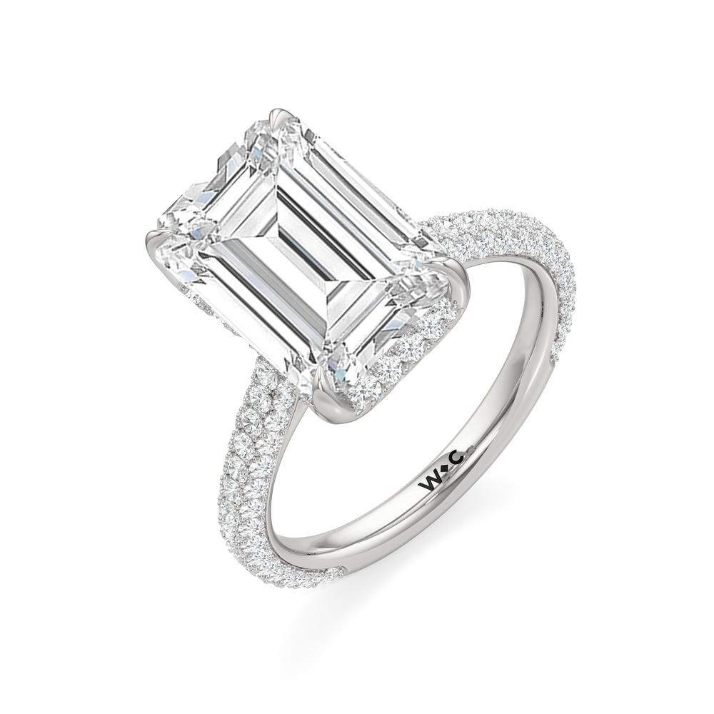 The Atrium Domed Pave Engagement Ring with Emerald Cut Diamond in 14KT Platinum view 3
